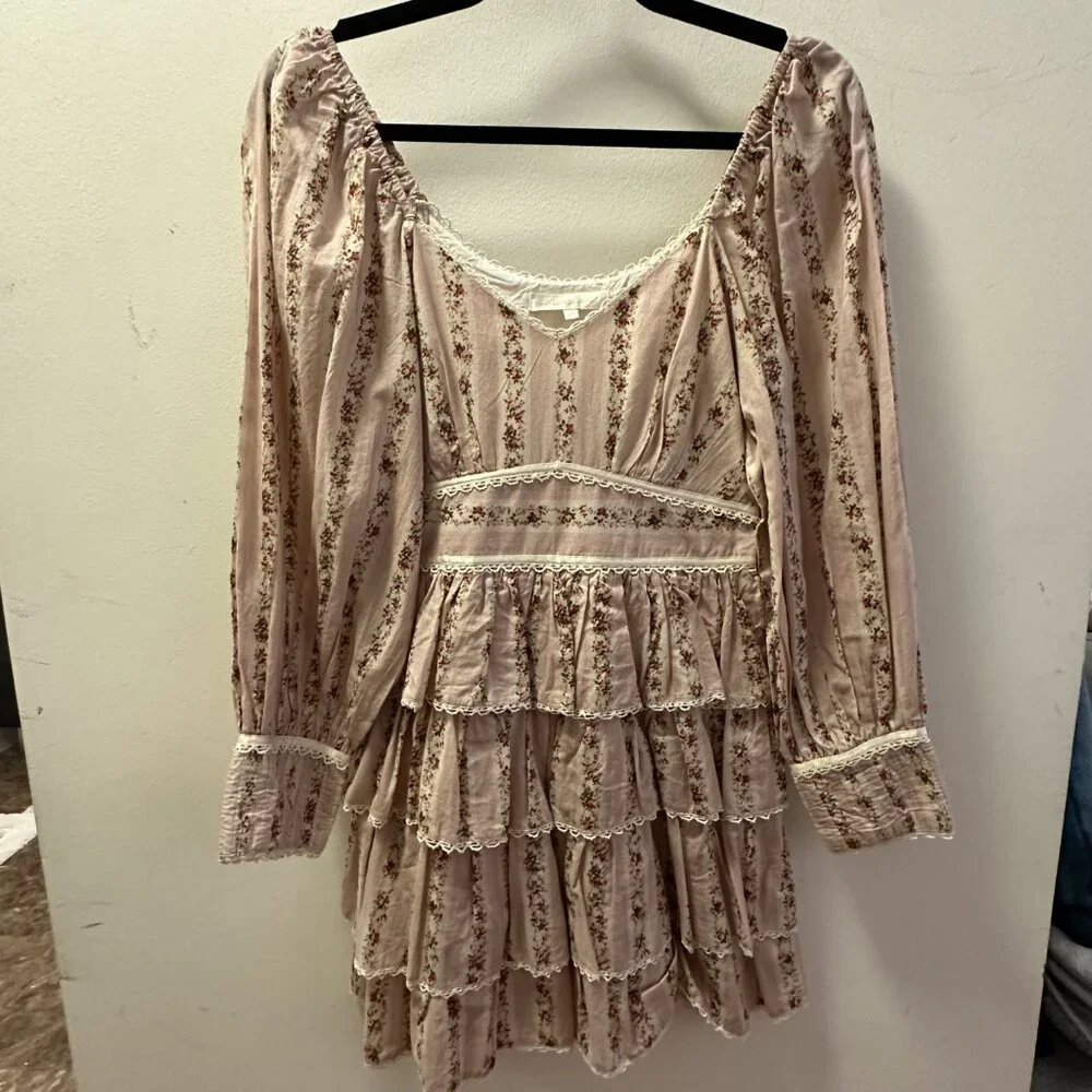 LoveShackFancy Astor Floral Mini Dress Cream Pink Size XS - Picture 4 of 5